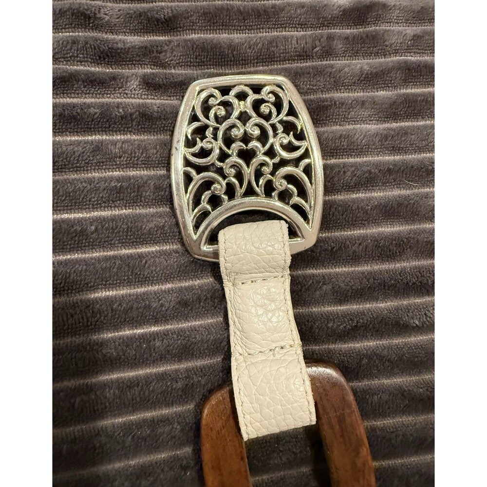Brighton Women's Leather Belt Cream With Wooden And Antiqued Silver Accents